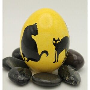 Black Cat Batik Egg: Halloween Decor, Cat Lover Gift